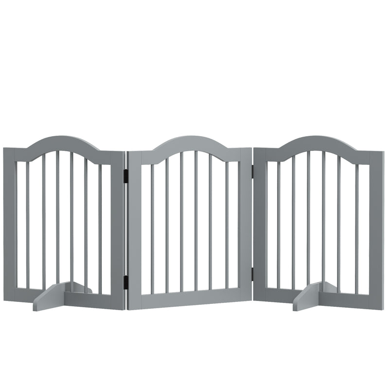 Freestanding Wooden Dog Gate with 3 Panels and Support Feet for Pet Safety, Light Grey
