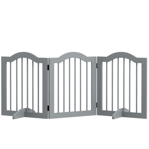 Freestanding Wooden Dog Gate with 3 Panels and Support Feet for Pet Safety, Light Grey