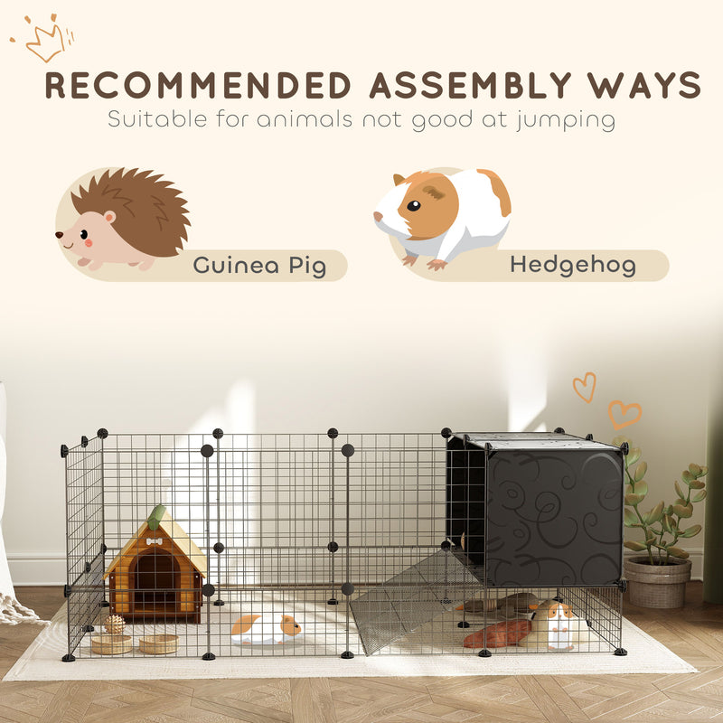 DIY Small Animal Cage with Elevated Huts for Guinea Pigs Rabbits and Hedgehogs Black by PawHut