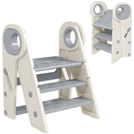 Grey Foldable Adjustable Toddler Tower with Handle and Non-Slip Design by AIYAPLAY