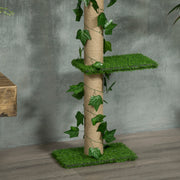 Adjustable Floor To Ceiling Cat Tree With Perches Anti Slip Base And Faux Plants Green