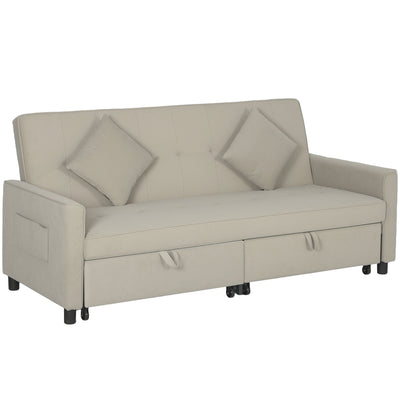 Beige Three Seater Velvet Feel Sofa Bed Stylish and Comfortable by HOMCOM