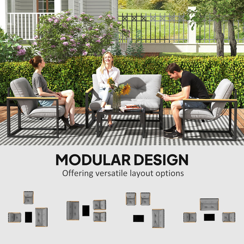 4 Piece Garden Furniture Set with Loveseat Sofa Armchairs and Table Light Grey by Outsunny
