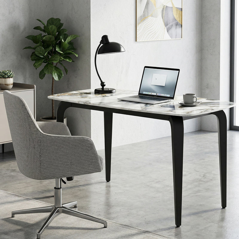 4 Seat Dining Table with Easy Clean Sintered Stone Marble Effect Top for Family Meals White & Black Homcom
