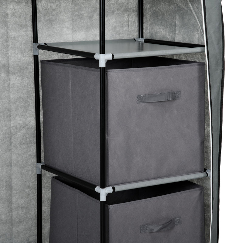 Dark Grey Fabric Portable Wardrobe With Hanging Rail and Storage Drawers by HOMCOM