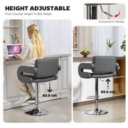 Adjustable Swivel Bar Stool with Backrest Armrests and Footrest for Kitchen Island Grey