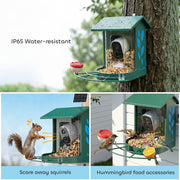 Smart Bird Feeder Camera with 2K HD Video and AI Species Recognition App Alerts Grey AOSOM