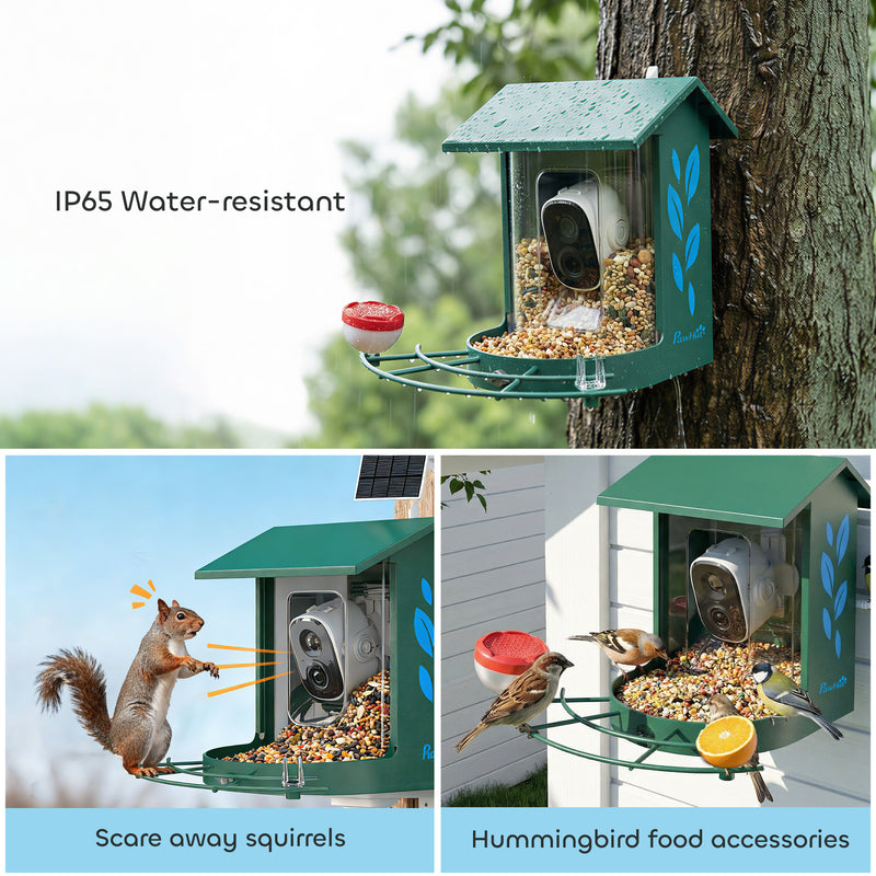 Smart Bird Feeder Camera with 2K HD Video and AI Species Recognition App Alerts Grey AOSOM