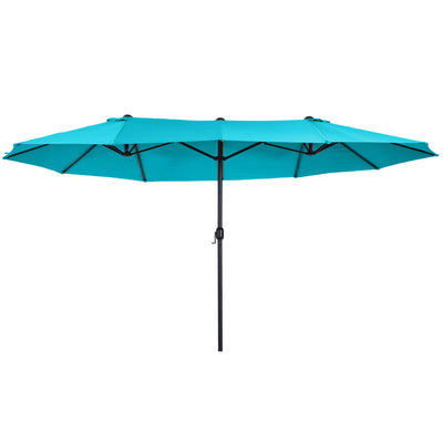 Sky Blue 4.6m Double Garden Parasol With Crank Handle For Large Outdoor Shade