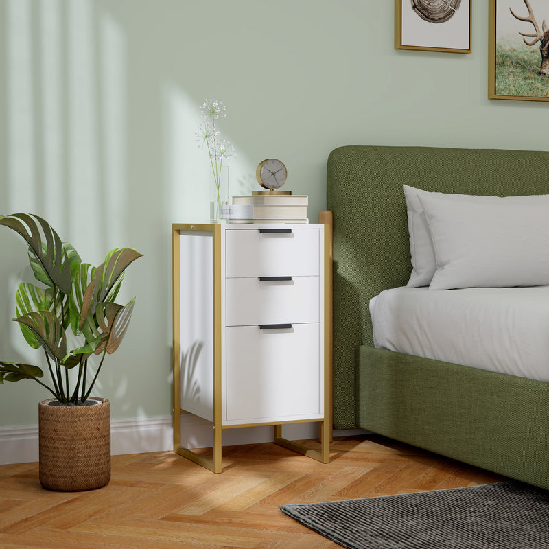 White Industrial 3 Drawer Chest of Drawers with Metal Frame for Bedroom and Living Room by HOMCOM