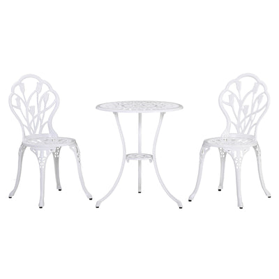 3 Piece White Aluminium Bistro Set with Table and Chairs for Garden or Balcony by Outsunny