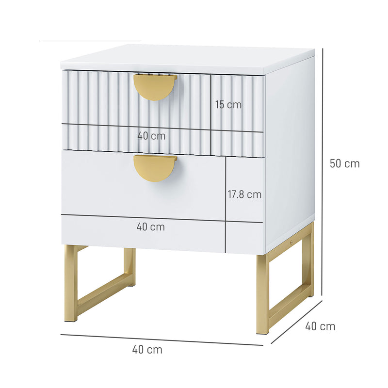 White 2 Drawer Bedside Table with Gold Legs Elegant Design by HOMCOM