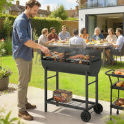 Half Drum Charcoal BBQ Grill Trolley with 2 Cooking Zones for Easy Family Barbecues Black Outsunny