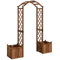 Wooden Garden Arch with Planter Boxes and Trellis Sides for Climbing Plants Carbonised Outsunny