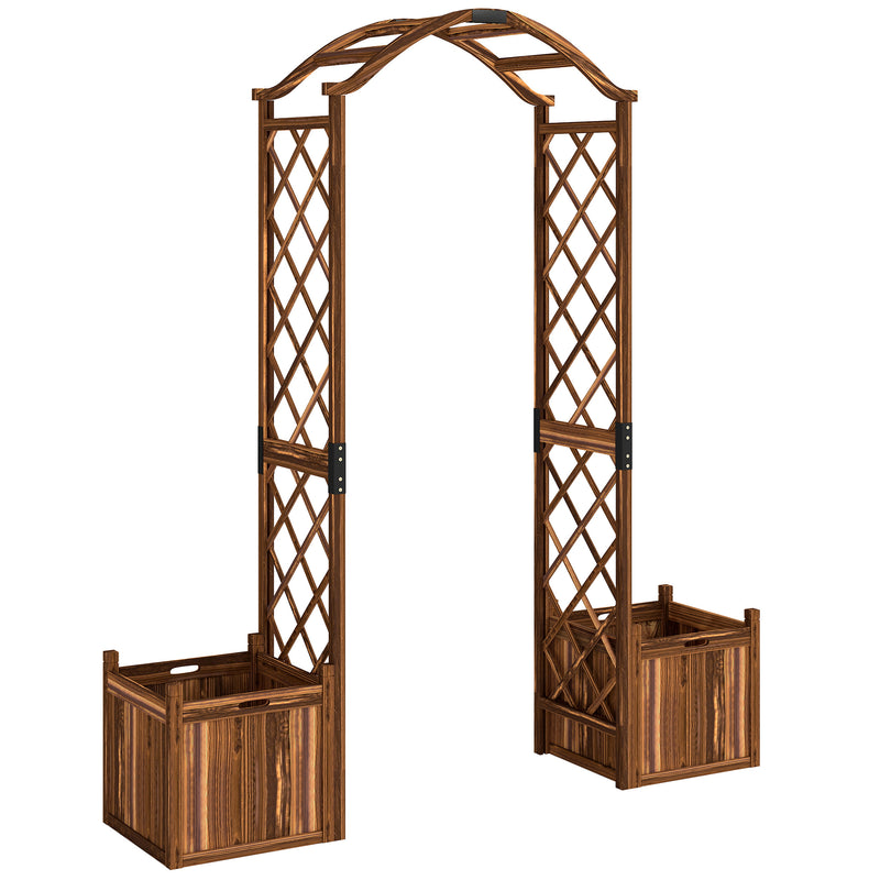 Wooden Garden Arch with Planter Boxes and Trellis Sides for Climbing Plants Carbonised