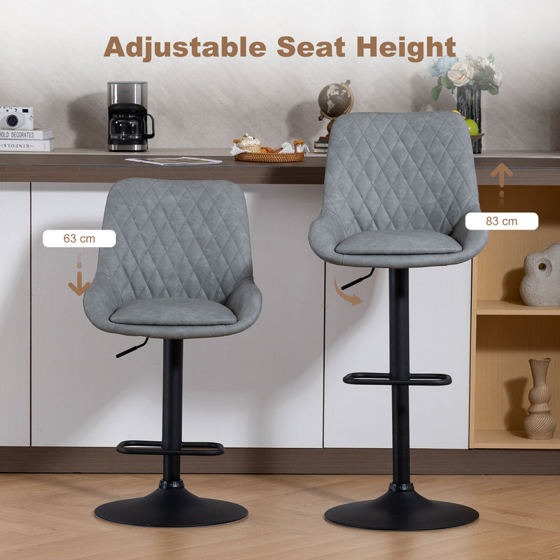 Set of 2 Faux Leather Retro Bar Stools With Swivel Base For Kitchen Counter Light Grey