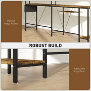 Rustic Brown L Shaped Computer Desk with Power Outlet and Storage for Two Person by HOMCOM