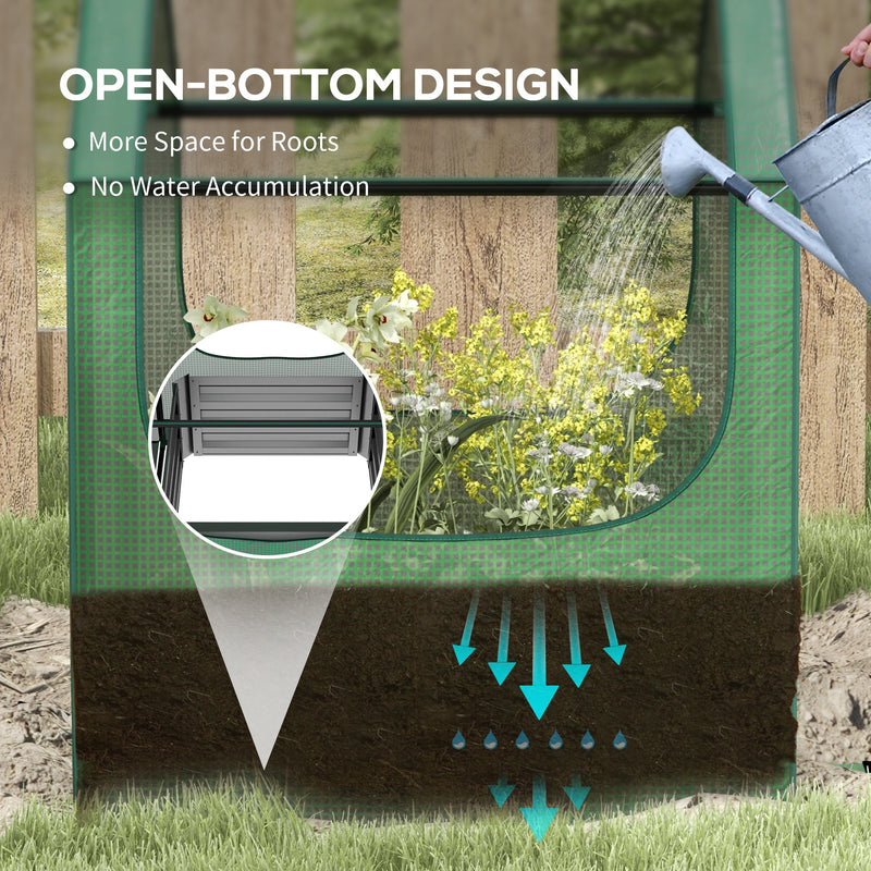 Raised Garden Planter Bed with Mini Greenhouse for Vegetables and Herbs Green and Silver AOSOM