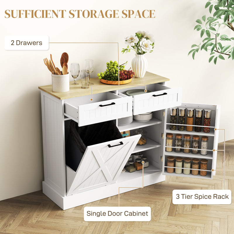 Kitchen Sideboard with Hidden Tilt Out Rubbish Bin and Storage Drawers White AOSOM