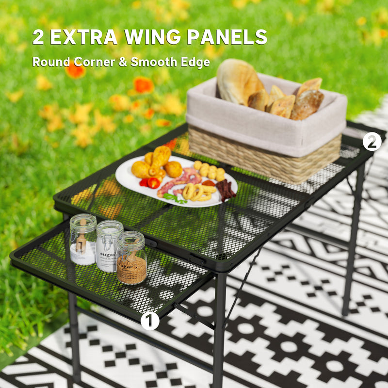 Foldable Outdoor Table with Adjustable Height and Side Wings for Extra Space Black