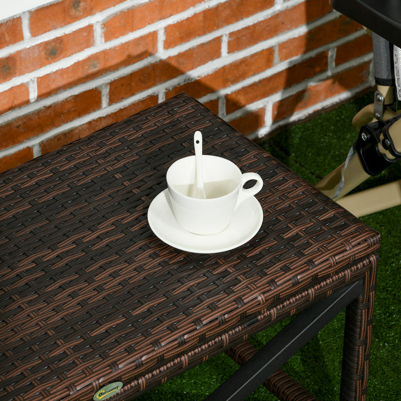 Rattan Garden Side Table with X Frame for Outdoor Coffee or Drinks Mixed Brown