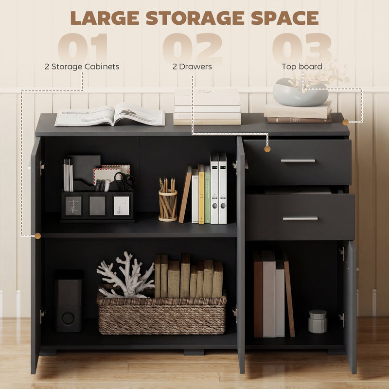 Sideboard with Adjustable Shelves and Drawers for Living Room or Dining Storage Black AOSOM