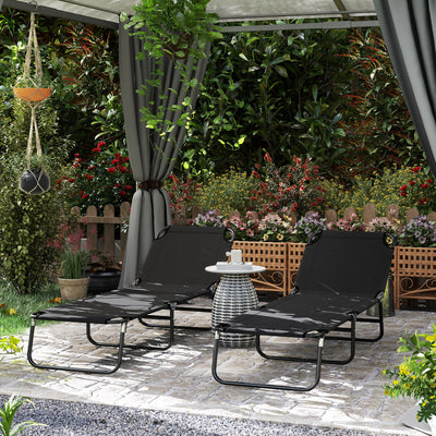 Black Garden Sun Lounger with Five Position Adjustable Back by Outsunny