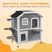 2 Storey Wooden Outdoor Cat House With Escape Door And Roof Access, Grey