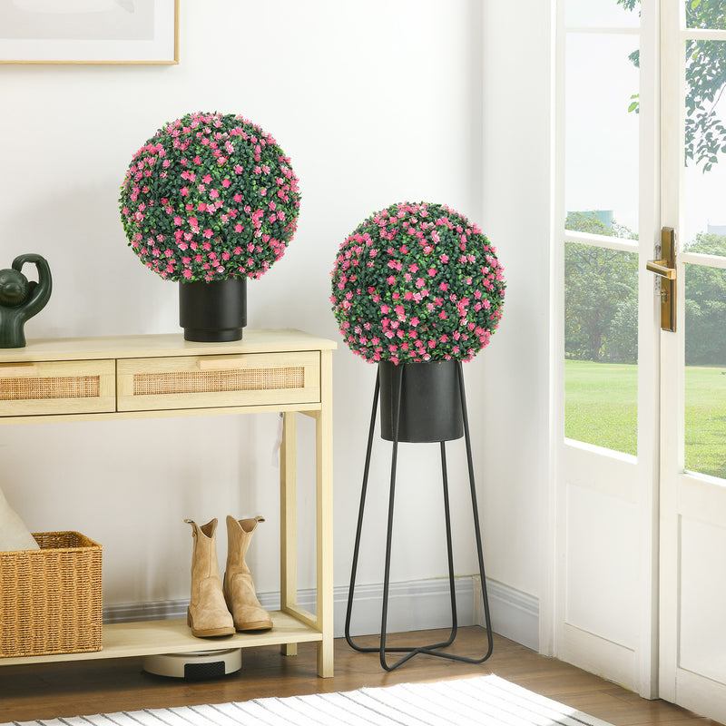 Set of Two Artificial Boxwood Topiary Ball Plants Ideal for Indoor or Outdoor Use Pink