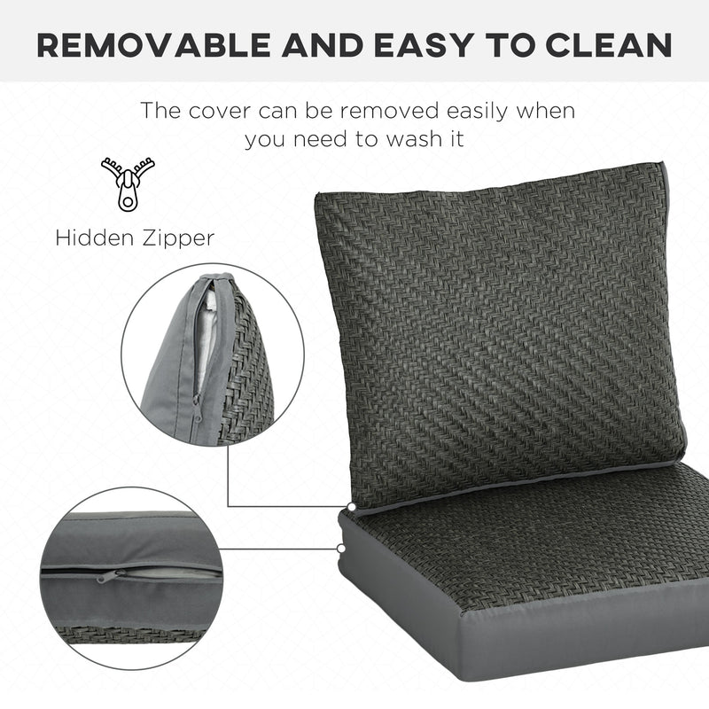 4 Piece Outdoor Seat Cushion Set with Backrest Water Repellent Pads for Sofa Chair Grey AOSOM