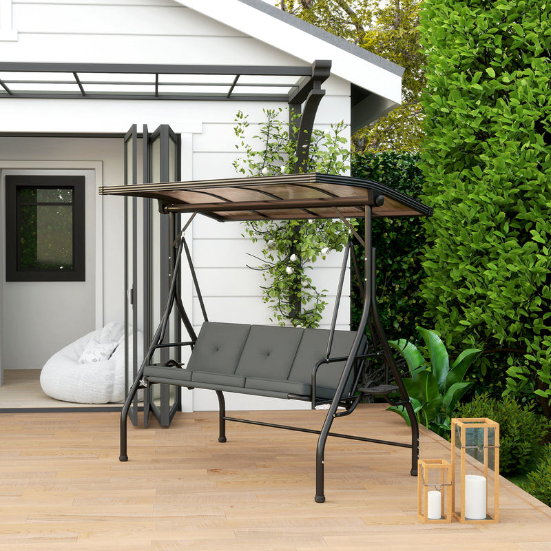 3 Seater Garden Swing Seat Bed with Adjustable Canopy and Cushion Dark Grey by Outsunny