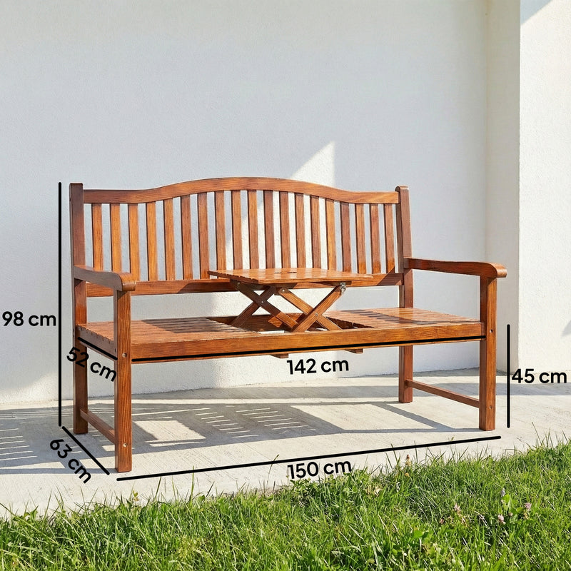 Convertible Wooden Garden Bench With Lift-Up Table and Weatherproof Cover Light Brown Outsunny