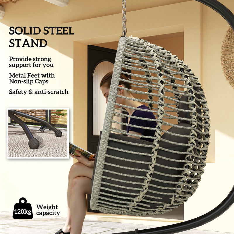 Dark Grey Outdoor Swing Chair with Cushion and Metal Stand Foldable Hanging Seat by Outsunny