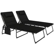 Set of 2 Black Folding Sun Loungers with Reclining Design and Side Pockets by Outsunny