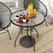 100 cm Round Garden Dining Table with Parasol Hole and Sturdy Tempered Glass Top Black by Outsunny