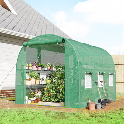 Walk In Greenhouse With Shelves For Organised All Season Plant Growing Green Outsunny