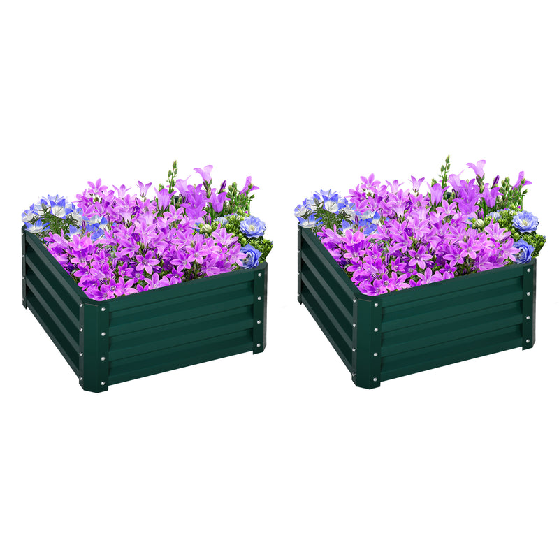 Set of Two Green Steel Planter Boxes 60 x 60 cm Ideal for Garden Flowers and Herbs