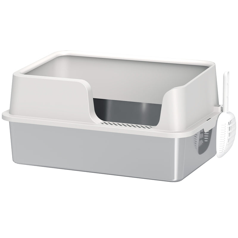 Stainless Steel Cat Litter Box with Detachable Rim Scoop and Odour Control by PawHut