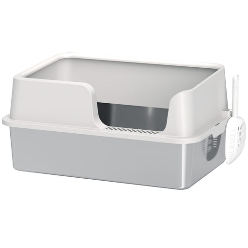 Stainless Steel Cat Litter Box with Detachable Rim Scoop and Odour Control by PawHut