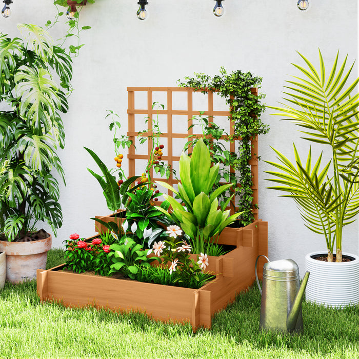 3 Tier Wooden Garden Planter with Trellis for Climbing Plants 95x95x110cm Brown by Outsunny