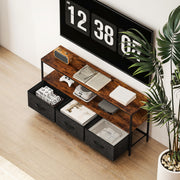Industrial TV Stand Cabinet with 3 Foldable Fabric Storage Drawers for Living Room