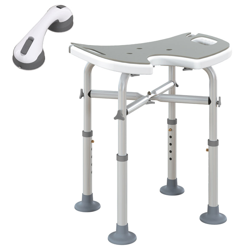 Adjustable Padded Shower Stool with U Shaped Seat for Elderly or Disabled Use, Grey