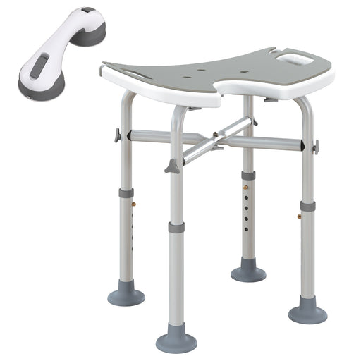 Adjustable Padded Shower Stool with U Shaped Seat for Elderly or Disabled Use, Grey