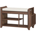 Hallway Shoe Storage Bench with Padded Seat and Side Compartment for Narrow Spaces Cream