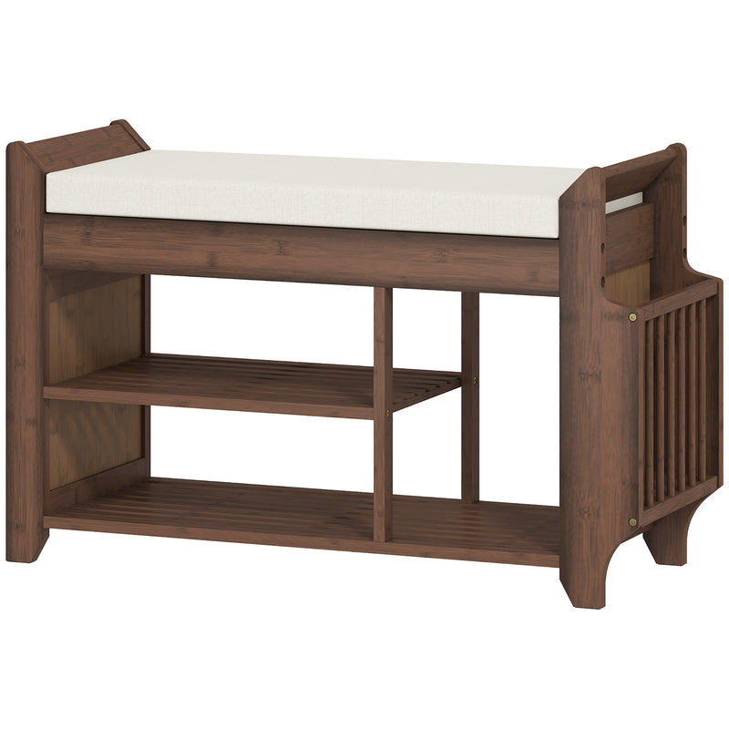 Hallway Shoe Storage Bench with Padded Seat and Side Compartment for Narrow Spaces Cream