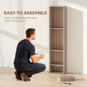 Narrow Wooden CD Storage Tower With Adjustable Shelves For Home Office Natural AOSOM
