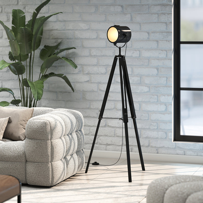 Industrial Tripod Floor Lamp With Adjustable Height For Living Room Or Bedroom, Black
