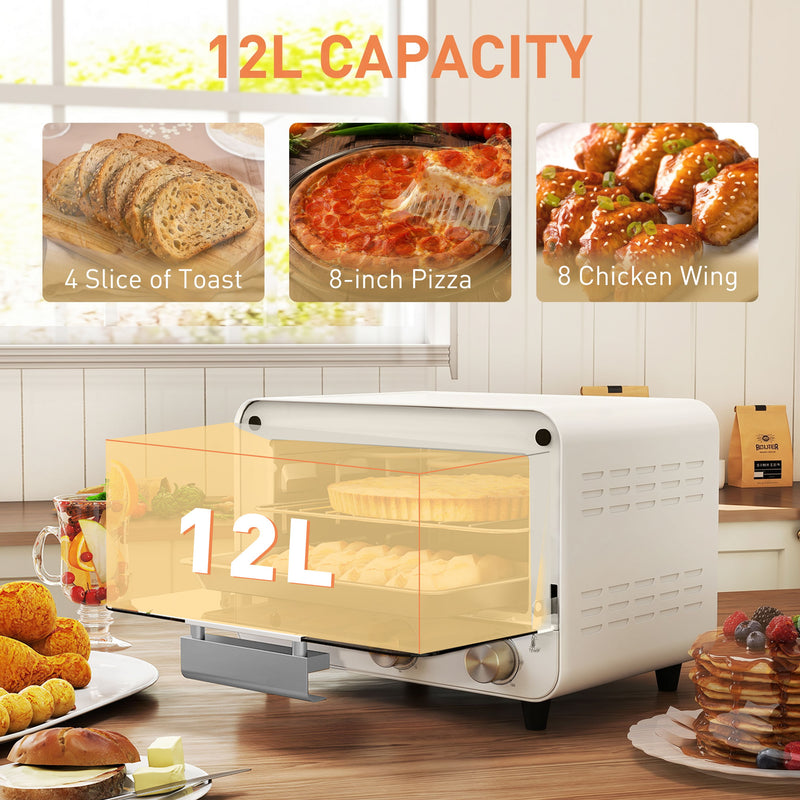 Mini Oven 12L Compact Worktop Cooker With Timer For Small Kitchens Cream White