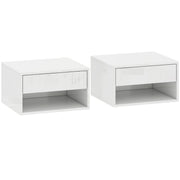 Floating Bedside Tables Set of 2 with Drawer and Shelf for Space Saving Storage High Gloss White AOSOM