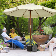 Beige 3.3m Garden Parasol With Wood Pole And Ruffled Canopy For Sun Protection